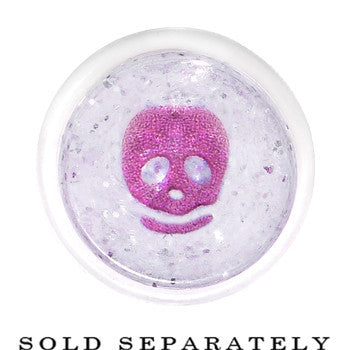 BodyCandy 8G Clear Acrylic Glitter Purple Skull Confetti Taper — detail close-up