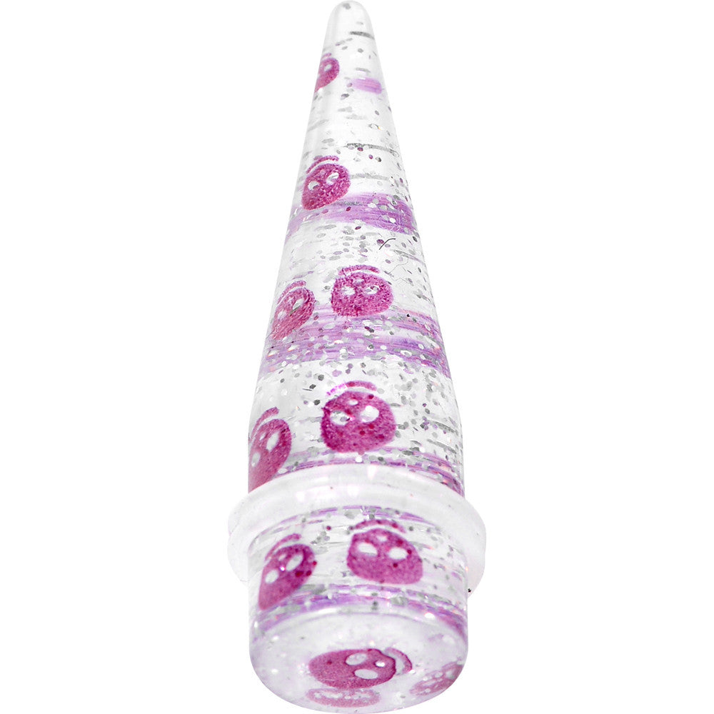 BodyCandy 5/8 Clear Acrylic Glitter Purple Skull Confetti Taper — main product shot