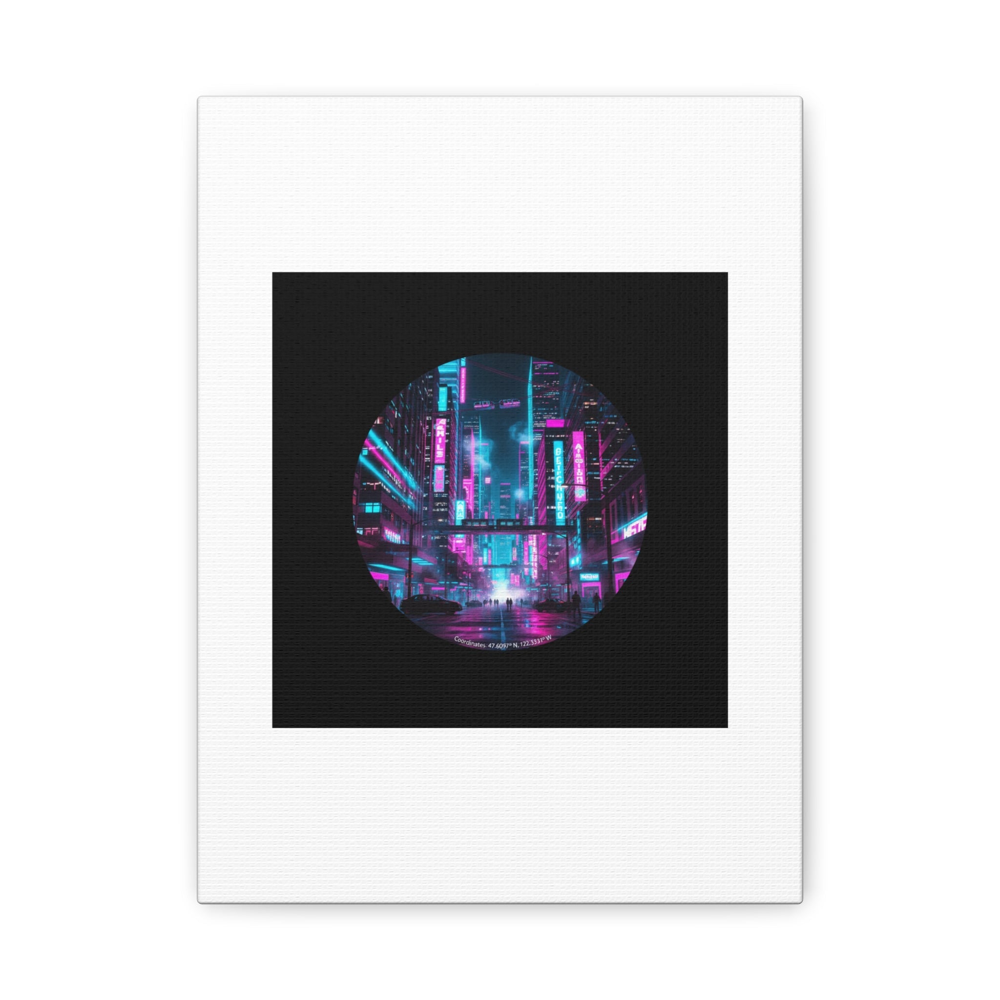 Neon Cyberpunk Cityscape Canvas | synthwave skyline, future city art