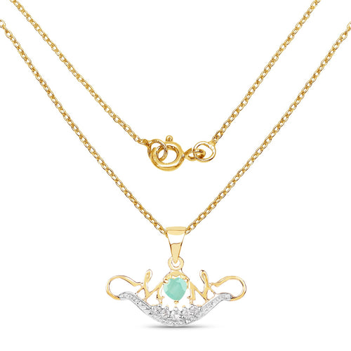 14K Yellow Gold Plated 0.62 Carat Genuine Emerald and White Topaz .925 Sterling Silver Pendant