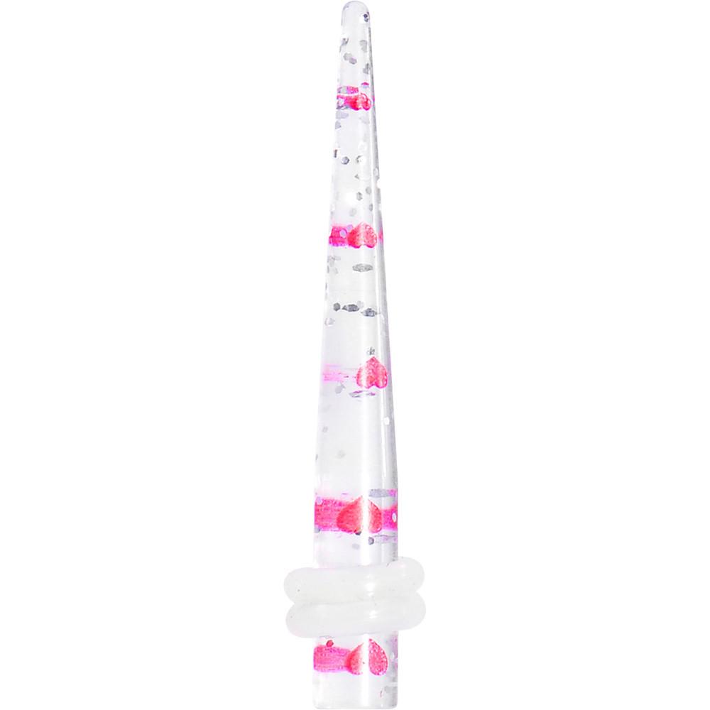 BodyCandy Clear Acrylic Glitter Pink Heart Confetti Taper 8G to 16mm — in-use photo