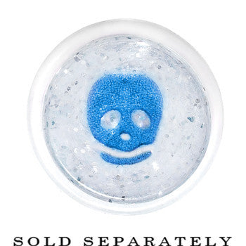 BodyCandy 5/8 Clear Acrylic Glitter Blue Skull Confetti Taper — detail close-up