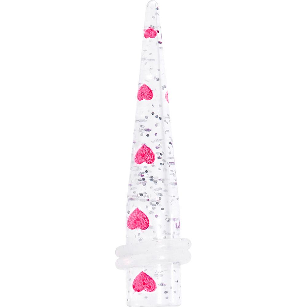 BodyCandy Clear Acrylic Glitter Pink Heart Confetti Taper 8G to 16mm — side view