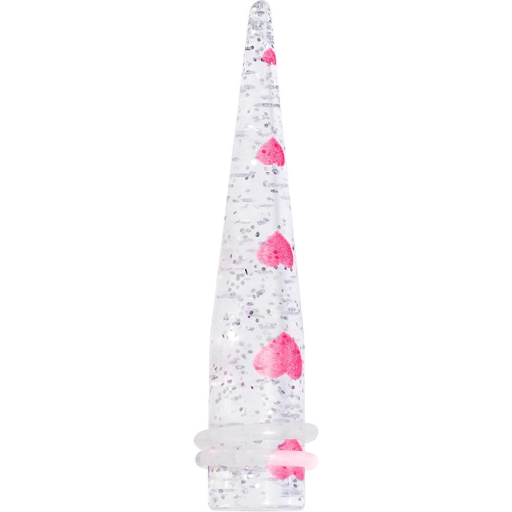 BodyCandy Clear Acrylic Glitter Pink Heart Confetti Taper 8G to 16mm — main product shot