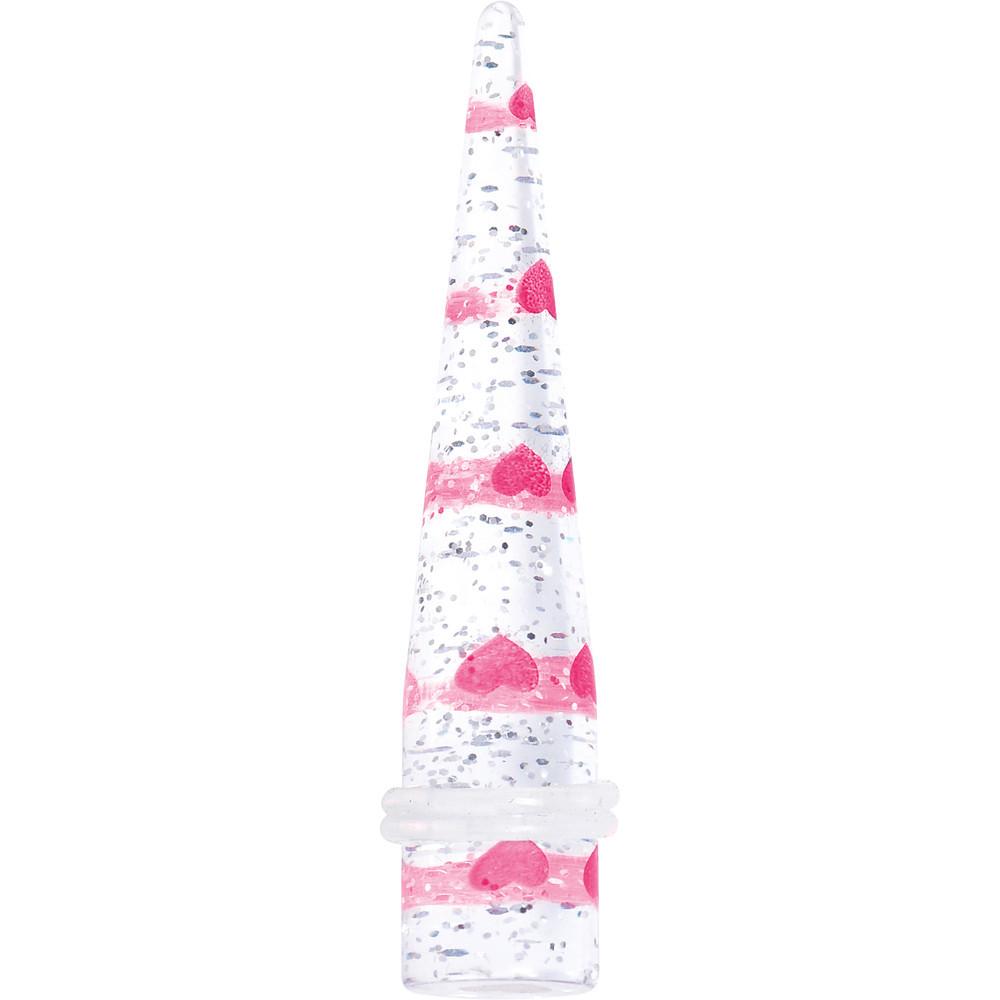BodyCandy Clear Acrylic Glitter Pink Heart Confetti Taper 8G to 16mm — color detail