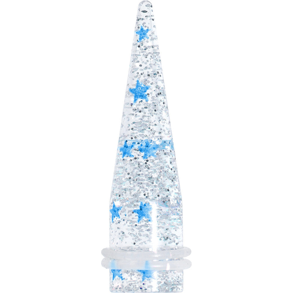 BodyCandy 9/16 Clear Acrylic Glitter Blue Star Confetti Taper — main product shot