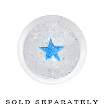 BodyCandy 9/16 Clear Acrylic Glitter Blue Star Confetti Taper — detail close-up