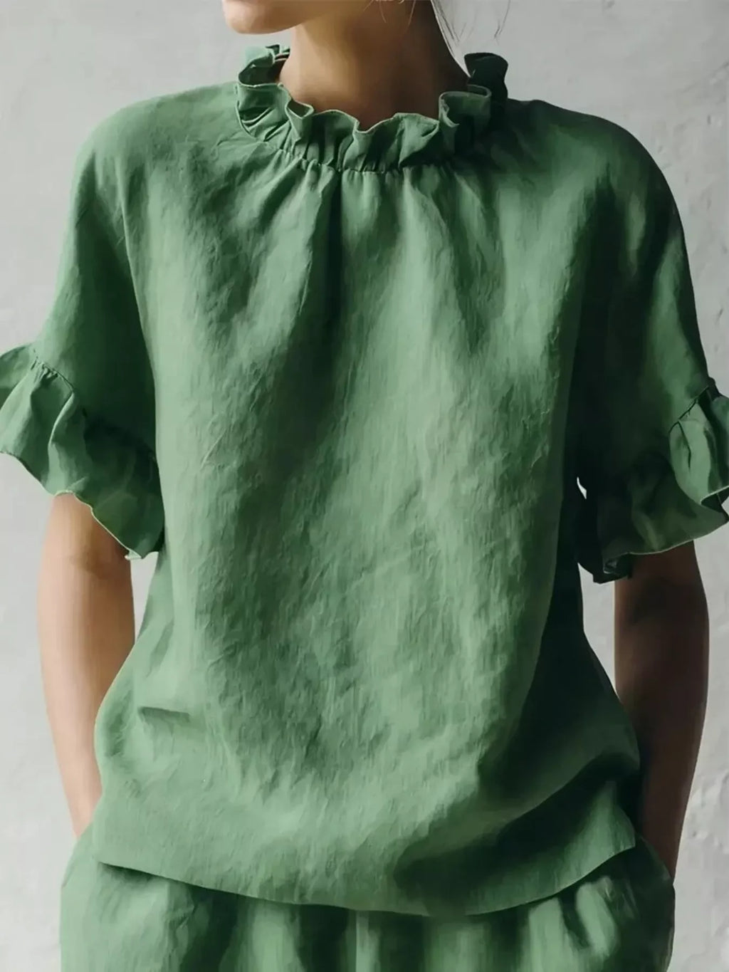 Full Size Ruffled Neck Half Sleeve Blouse Plus Size