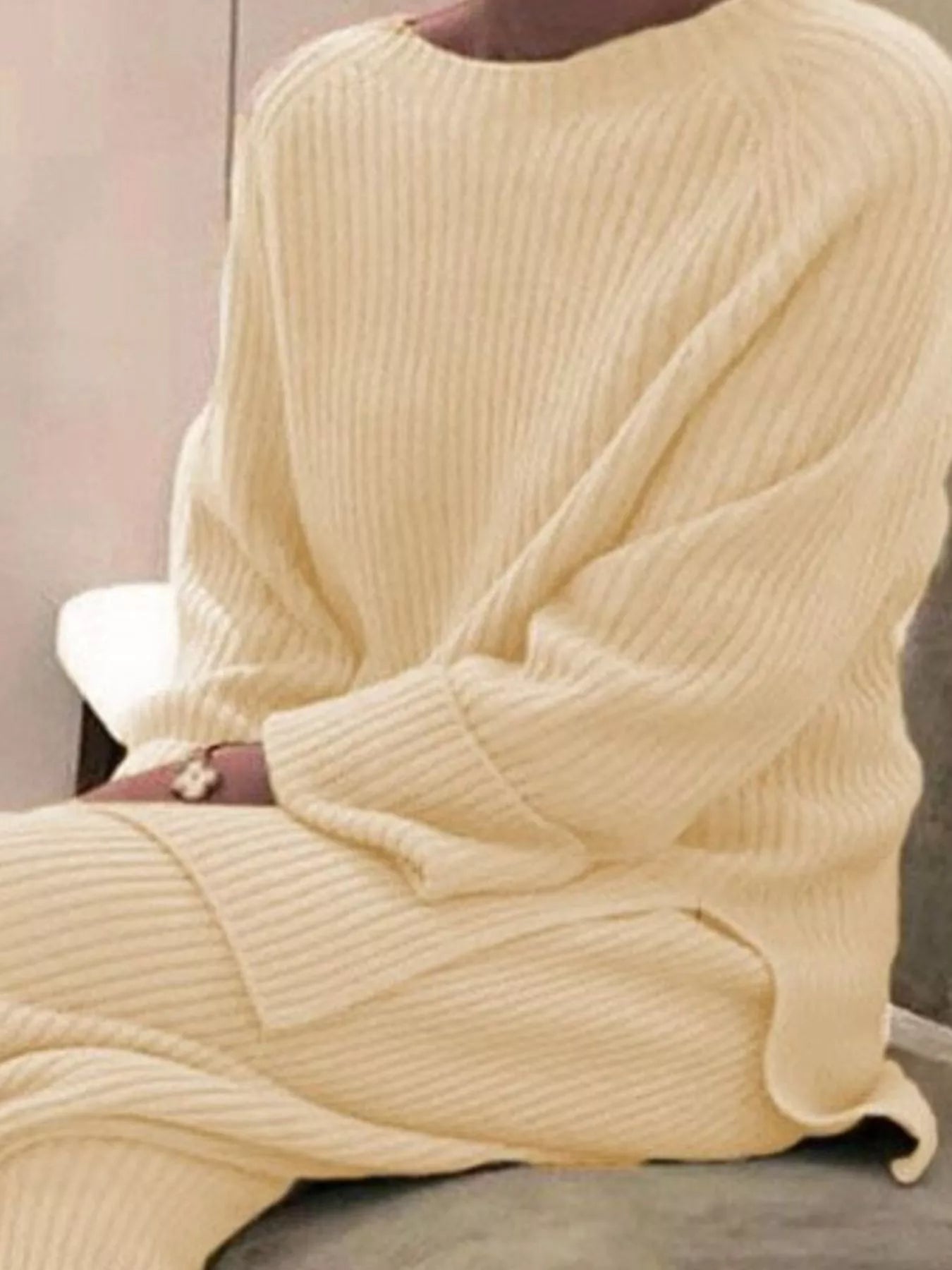 Full Size Ribbed Knit Relaxed Fit Top and Pants Sweater Set Plus Size