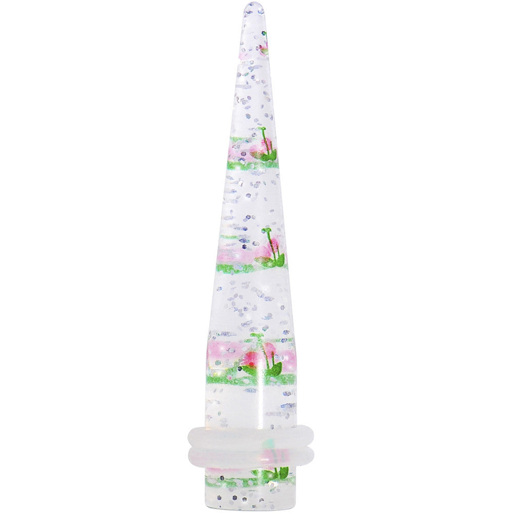 BodyCandy 0G Clear Acrylic Glitter Pink Cherry Confetti Taper — main product shot