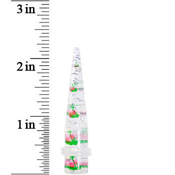 BodyCandy 00G Clear Acrylic Glitter Pink Cherry Confetti Taper — detail close-up
