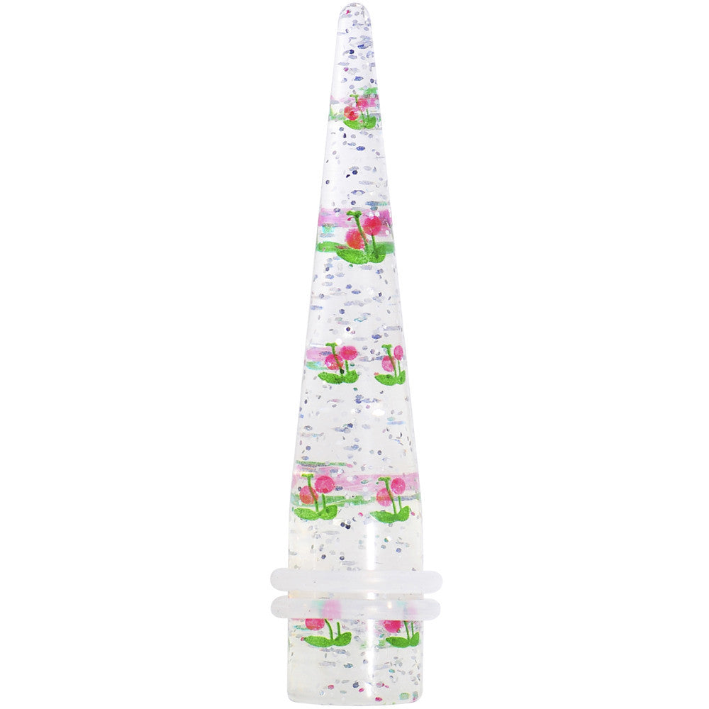 BodyCandy 1/2 Clear Acrylic Glitter Pink Cherry Confetti Taper — main product shot