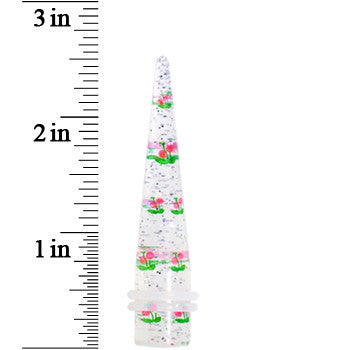 BodyCandy 1/2 Clear Acrylic Glitter Pink Cherry Confetti Taper — detail close-up