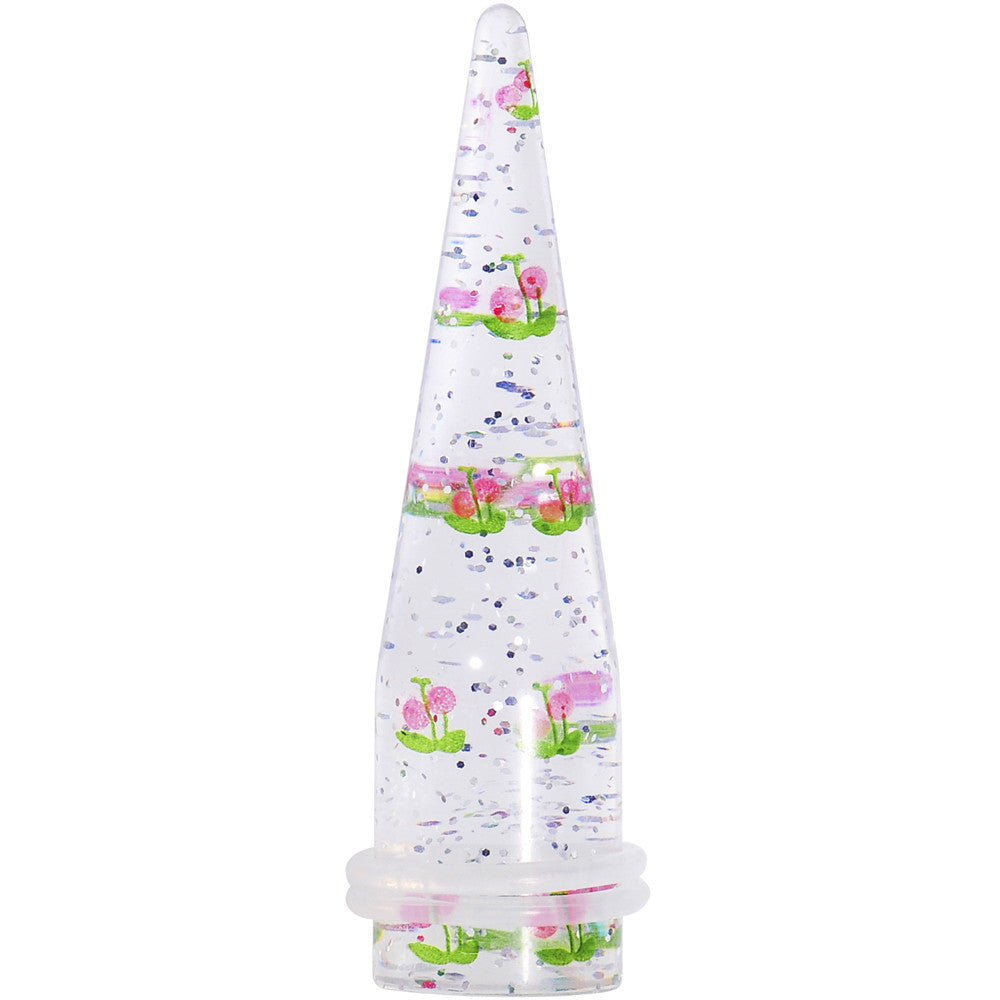BodyCandy 9/16 Clear Acrylic Glitter Pink Cherry Confetti Taper — main product shot