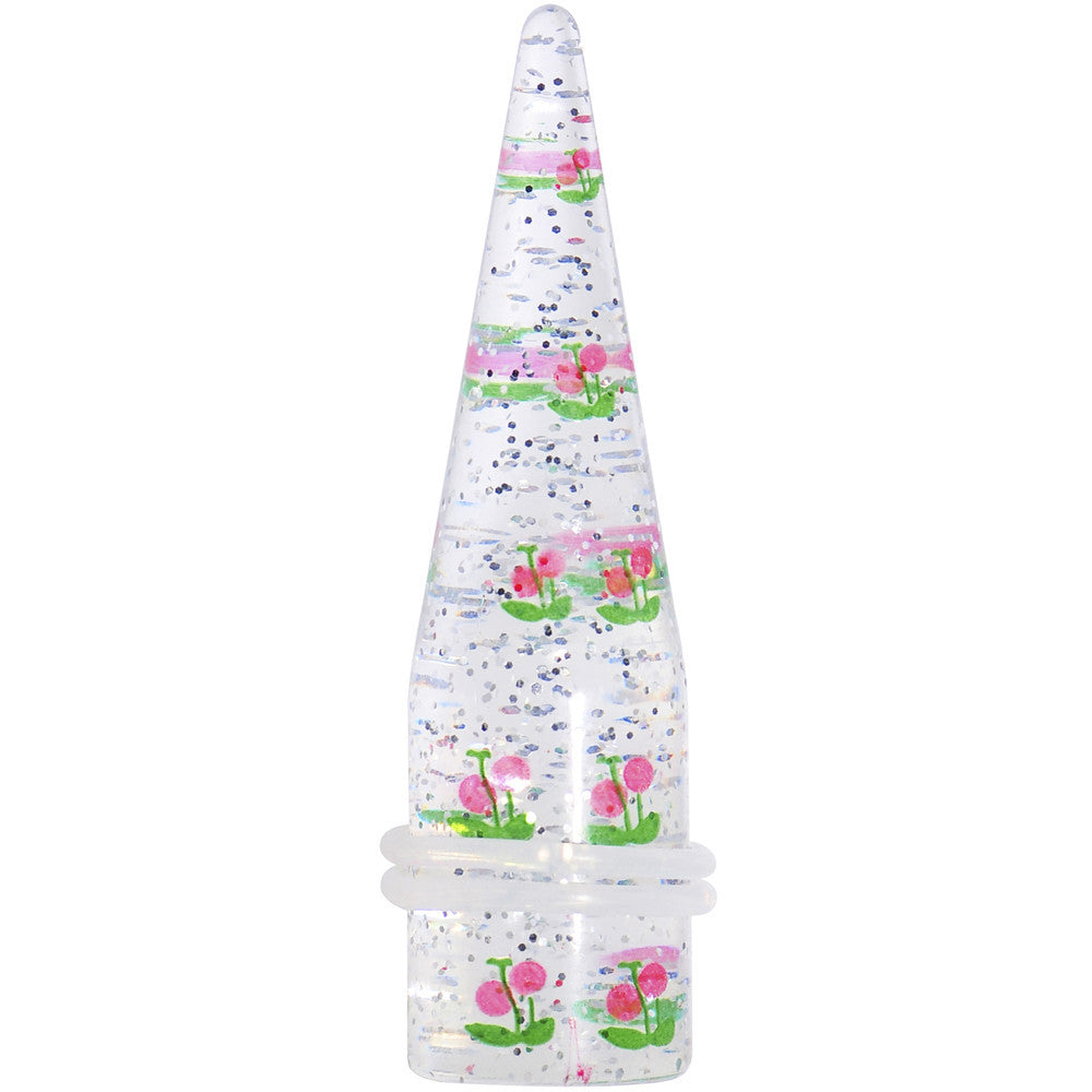 BodyCandy 5/8 Clear Acrylic Glitter Pink Cherry Confetti Taper — main product shot