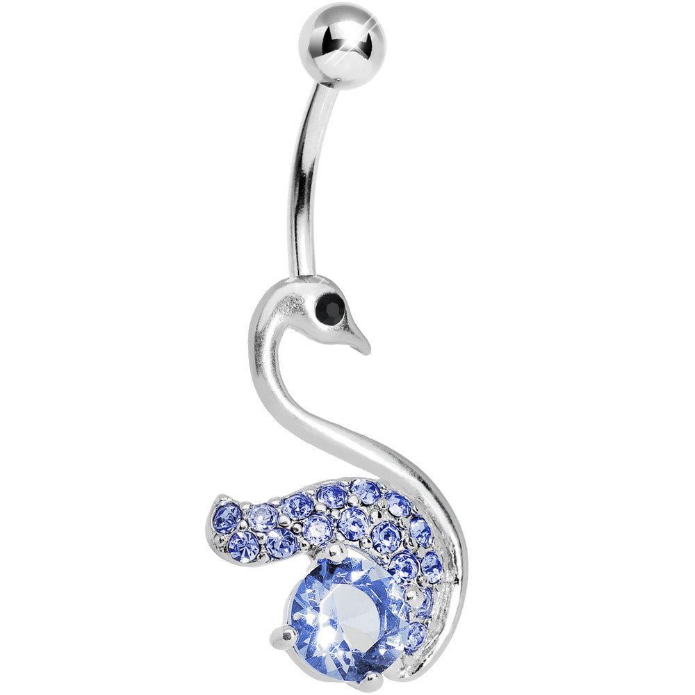 BodyCandy Blue Gem Graceful Paved Swan Belly Ring — main product shot