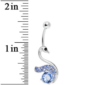 BodyCandy Blue Gem Graceful Paved Swan Belly Ring — detail close-up
