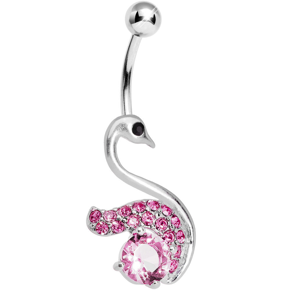 BodyCandy Pink Gem Graceful Paved Swan Belly Ring — main product shot