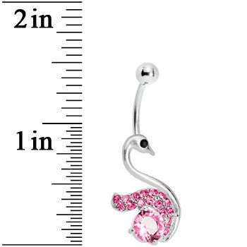 BodyCandy Pink Gem Graceful Paved Swan Belly Ring — detail close-up