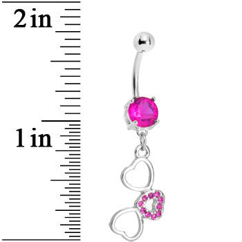 BodyCandy Fuchsia Pink Gem Flowing Hearts Belly Ring — detail close-up