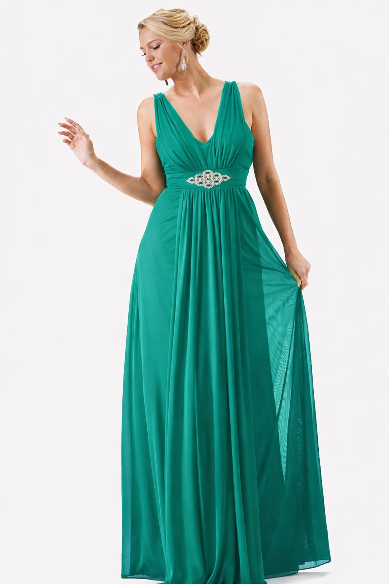 CLEARANCE - Cinderella Divine 3914 Chiffon Semi Formal Jade Dress (Size 3XL, 4XL)