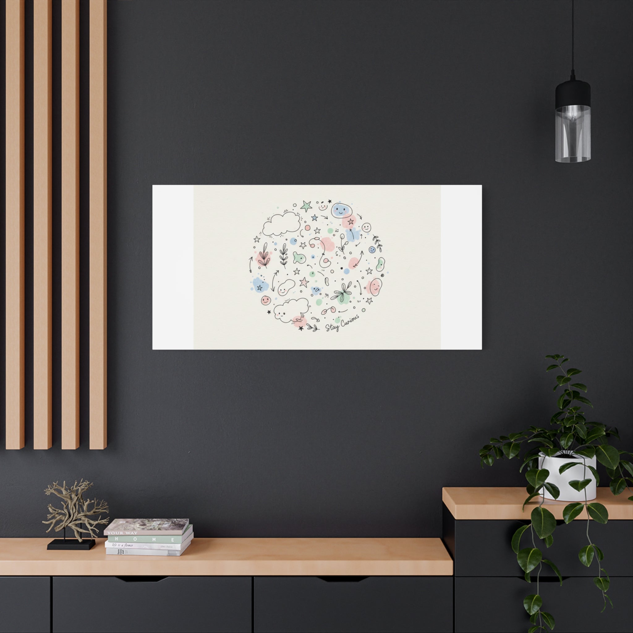 Doodle Circle Line Drawing Matte Canvas, Hand-Drawn Sketch Art