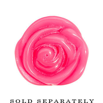 BodyCandy 1/2 Pink Rose Flower Acrylic Saddle Plug — detail close-up