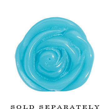 BodyCandy 1/2 Blue Rose Flower Acrylic Saddle Plug — detail close-up