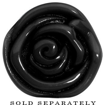 BodyCandy 18mm Black Rose Flower Acrylic Saddle Plug — detail close-up