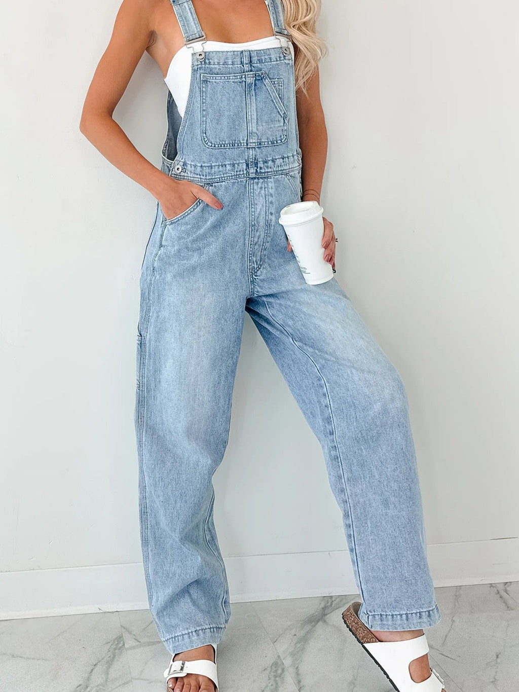 Wide Strap Relaxed Fit Denim Overalls