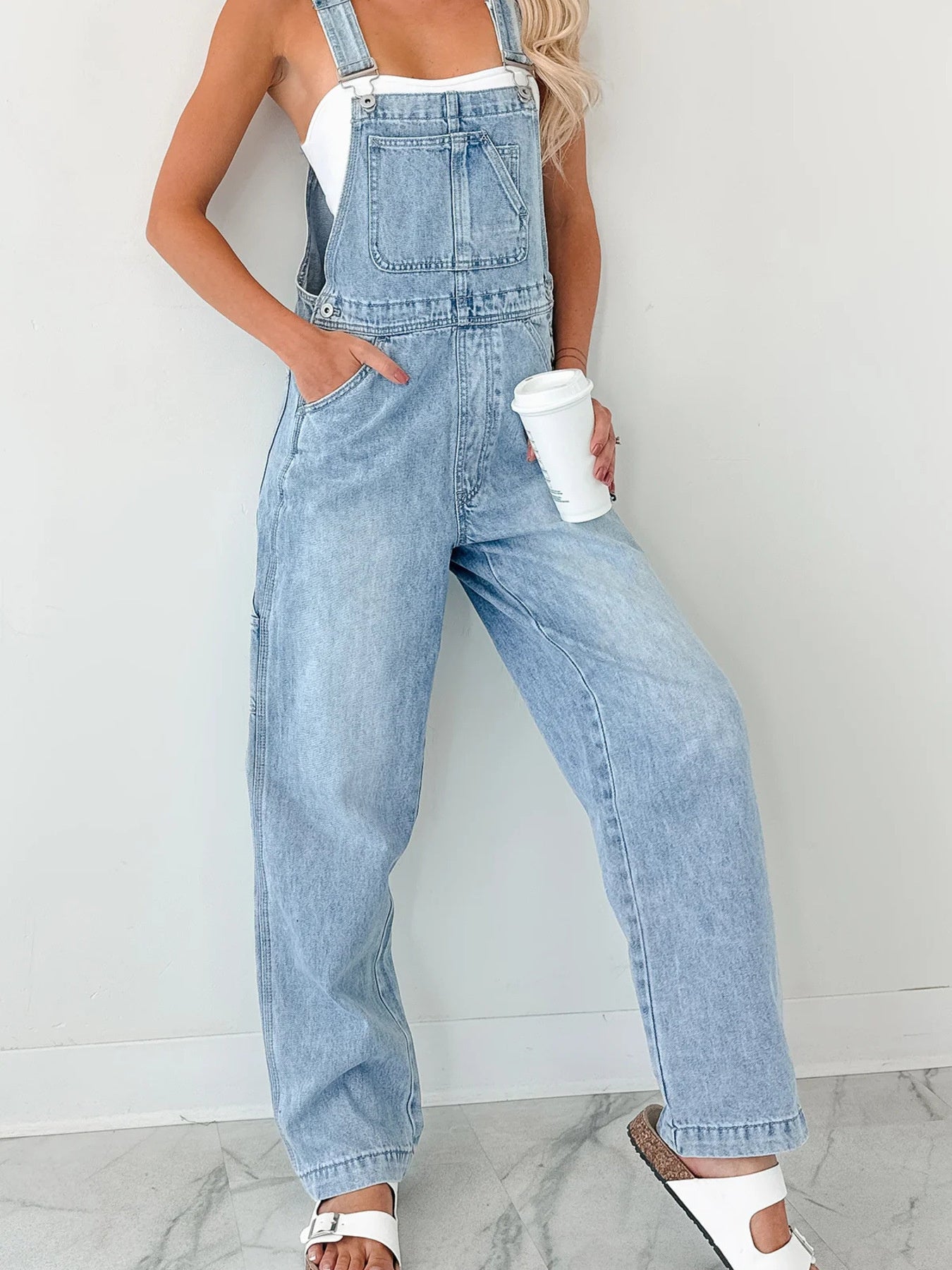 Wide Strap Relaxed Fit Denim Overalls