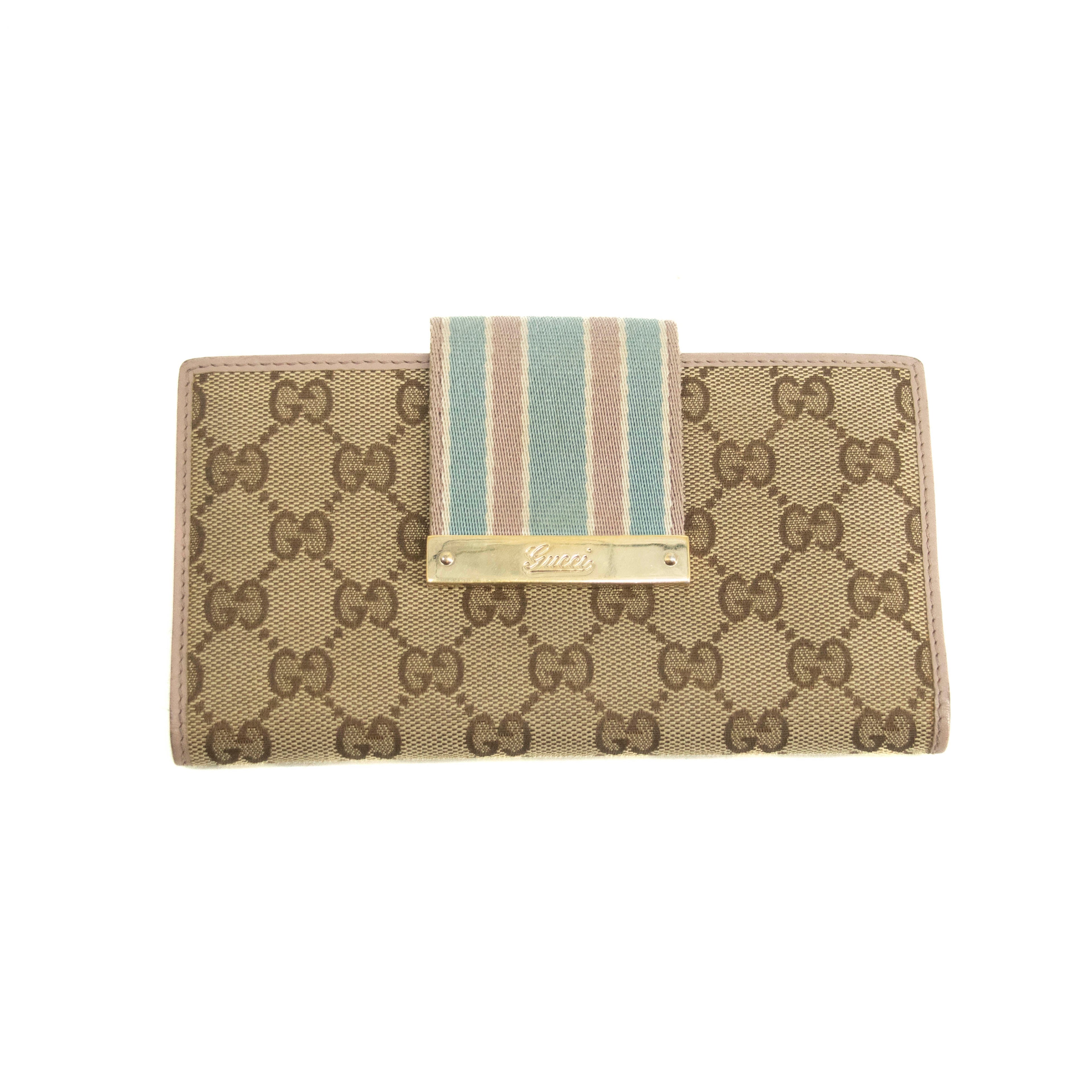 Bolt Boutique Gucci Beige & Pink GG Canvas French Flap Long Wallet #3920 — main product shot