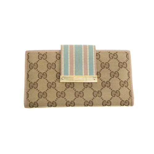 Bolt Boutique Gucci Beige & Pink GG Canvas French Flap Long Wallet #3920 — main product shot