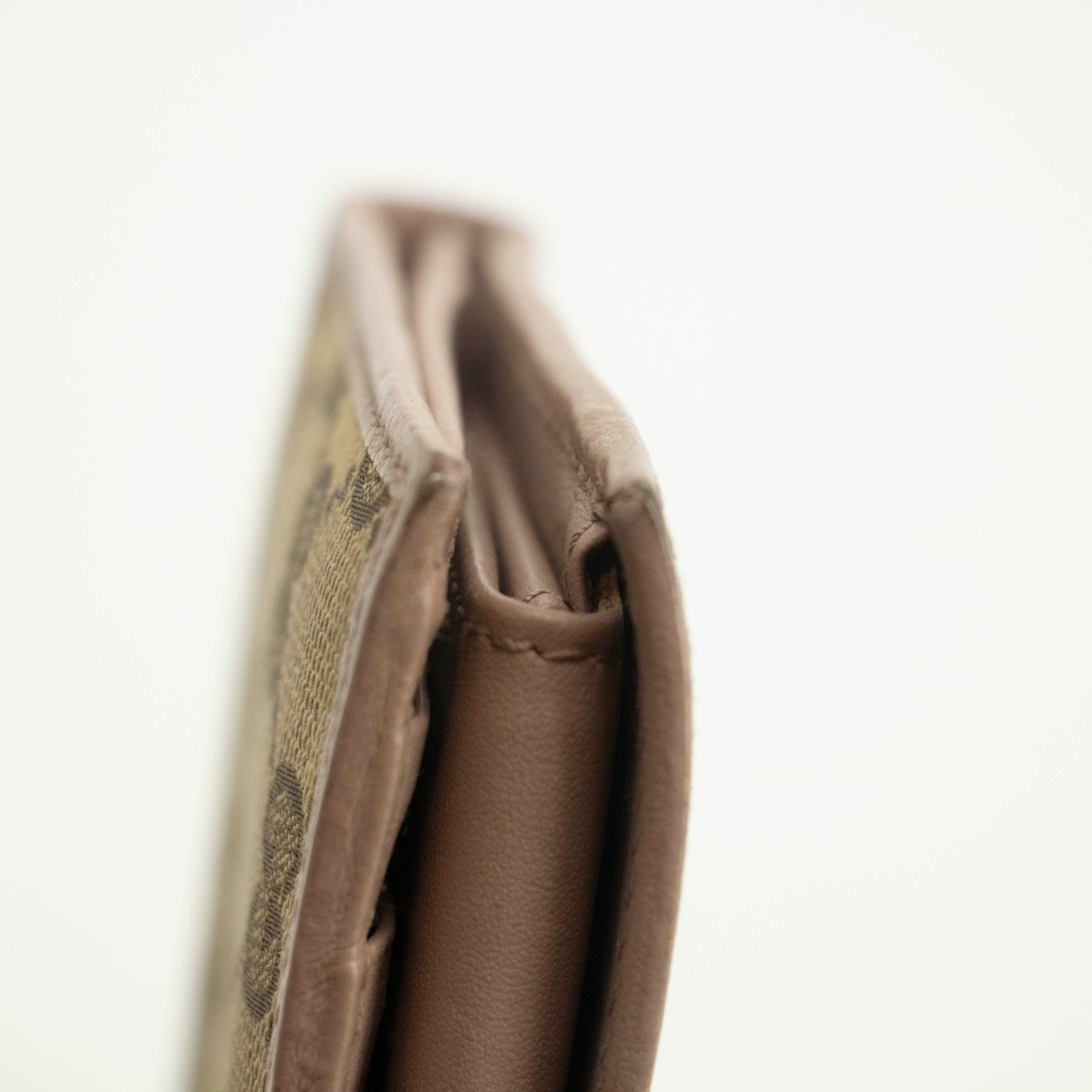 Bolt Boutique Gucci Beige & Pink GG Canvas French Flap Long Wallet #3920 — fabric or material detail