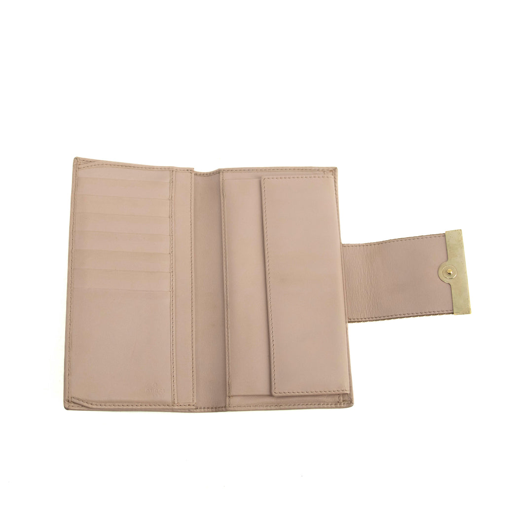 Bolt Boutique Gucci Beige & Pink GG Canvas French Flap Long Wallet #3920 — side view