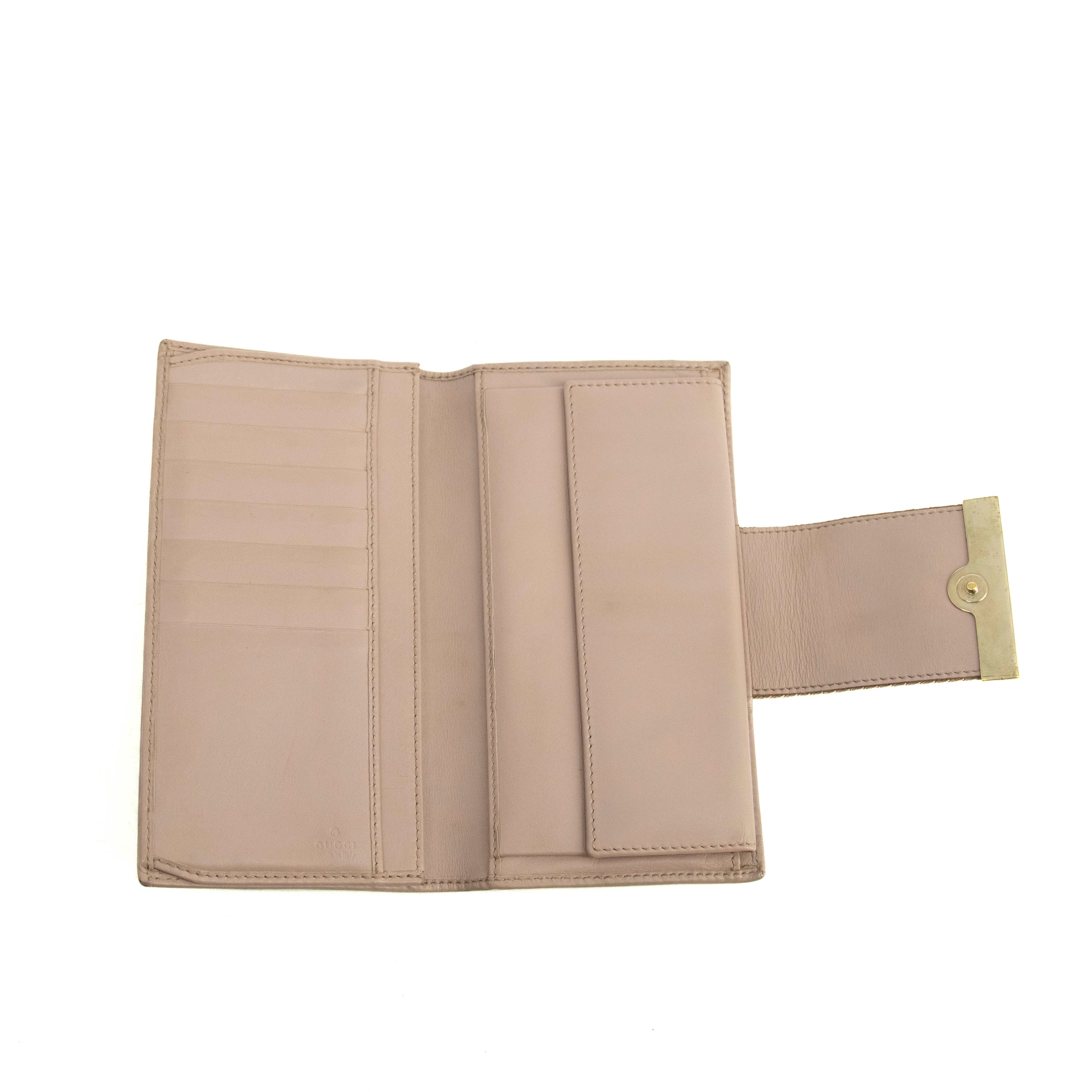 Bolt Boutique Gucci Beige & Pink GG Canvas French Flap Long Wallet #3920 — side view