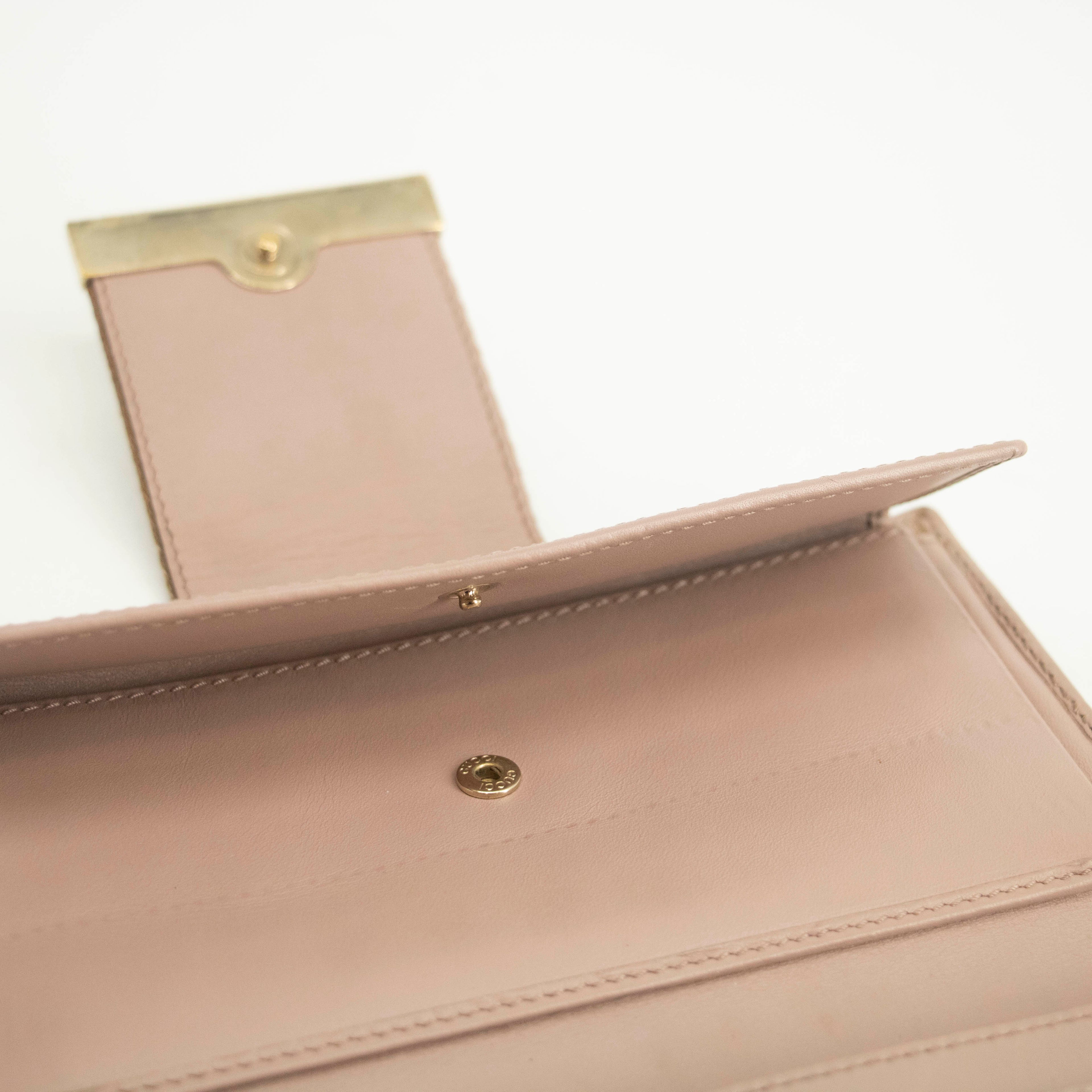 Bolt Boutique Gucci Beige & Pink GG Canvas French Flap Long Wallet #3920 — back view