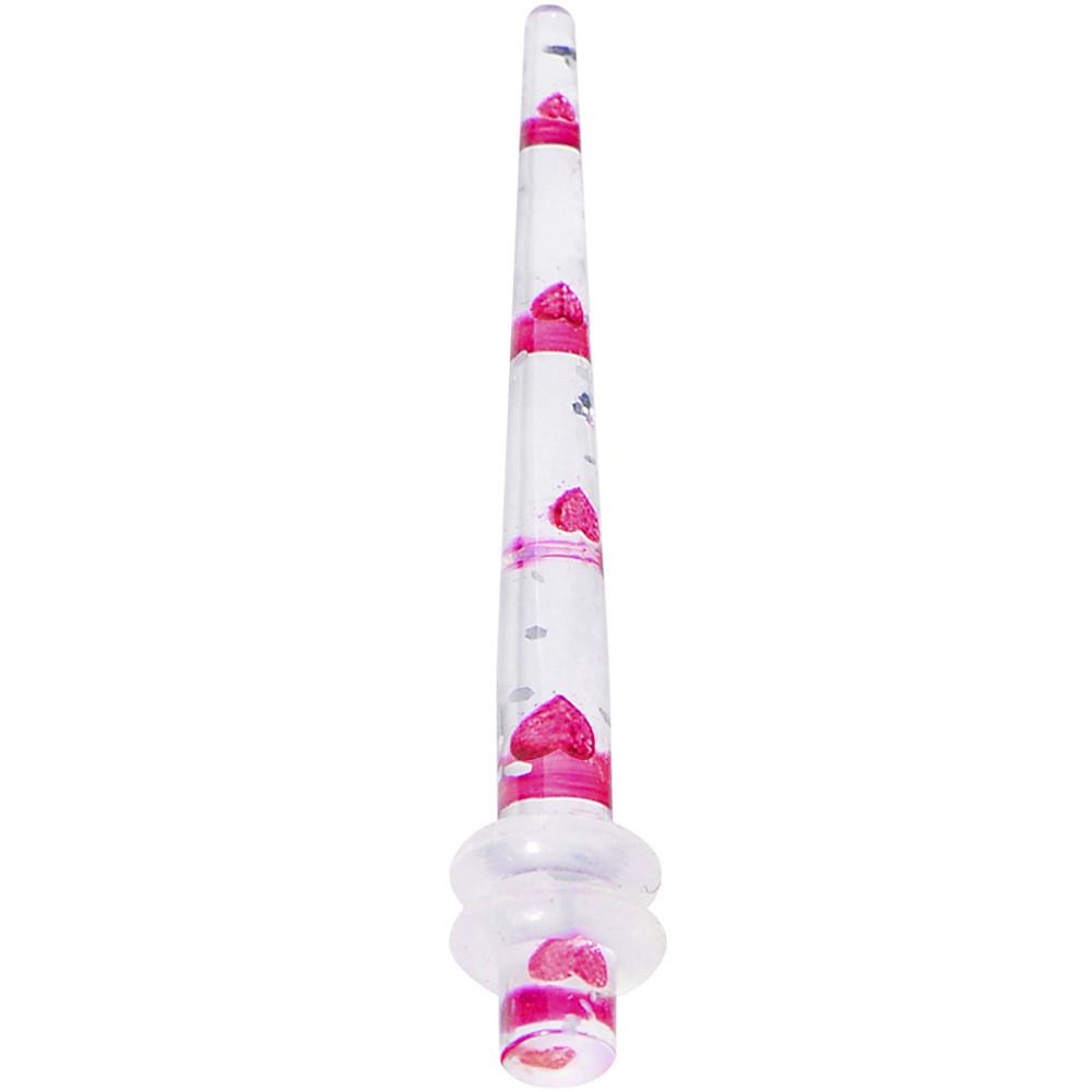 BodyCandy Clear Acrylic Glitter Pink Heart Confetti Taper 8G to 16mm — back view