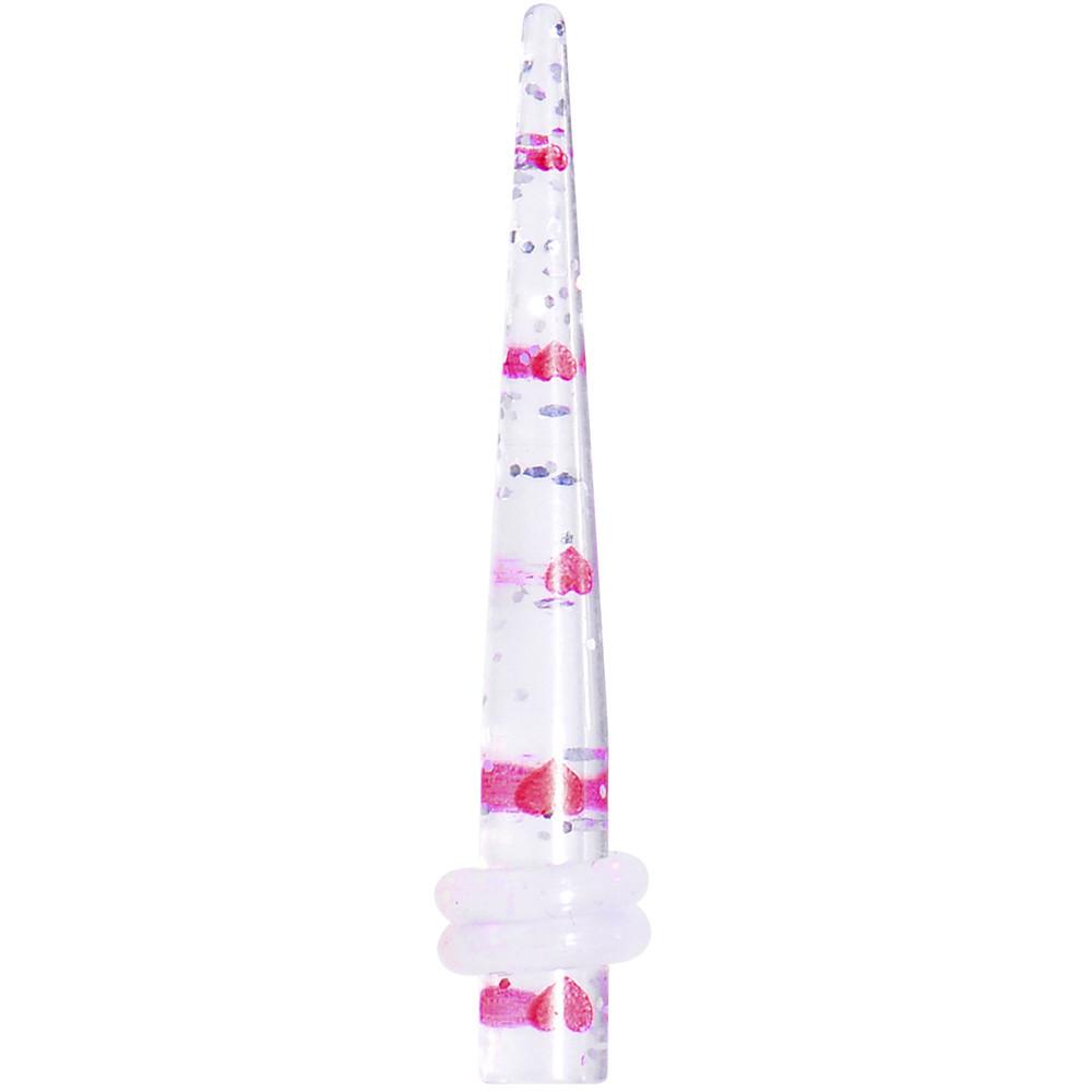 BodyCandy Clear Acrylic Glitter Pink Heart Confetti Taper 8G to 16mm — alternative angle