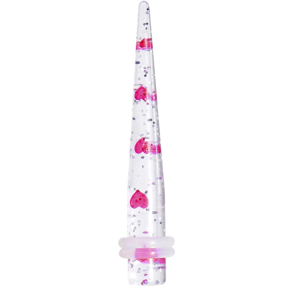 BodyCandy Clear Acrylic Glitter Pink Heart Confetti Taper 8G to 16mm — size reference