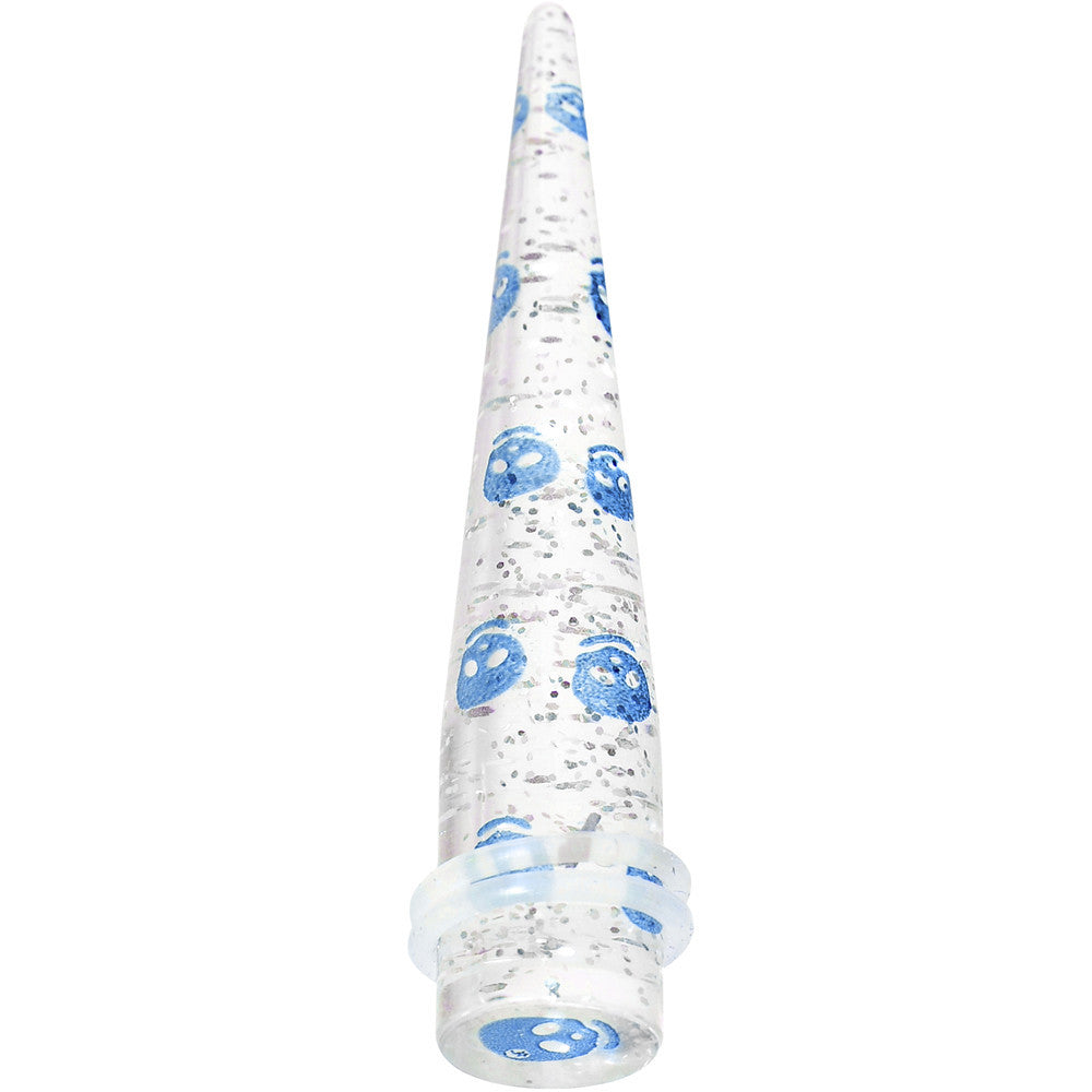 BodyCandy 1/2 Clear Acrylic Glitter Blue Skull Confetti Taper — main product shot