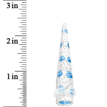 BodyCandy 1/2 Clear Acrylic Glitter Blue Skull Confetti Taper — detail close-up