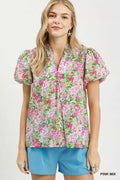 Umgee Floral Puff Sleeve Blouse