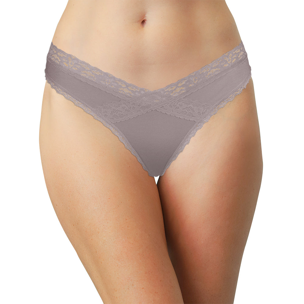 Love Libby Panties Modal Thong featuring Crossed Lace Trim — side view