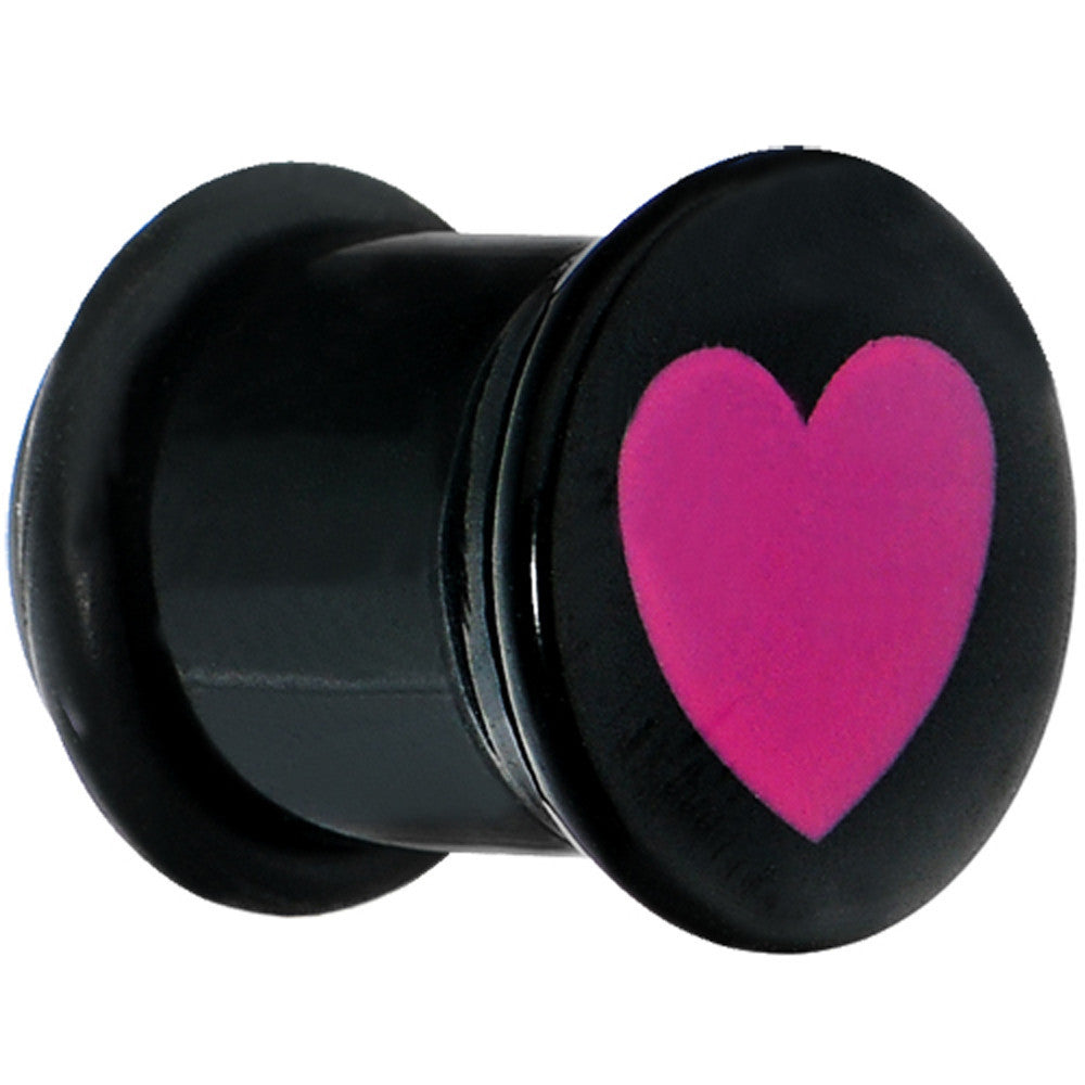 BodyCandy 5/8 Black Acrylic Pink Heart Single Flare Plug — main product shot