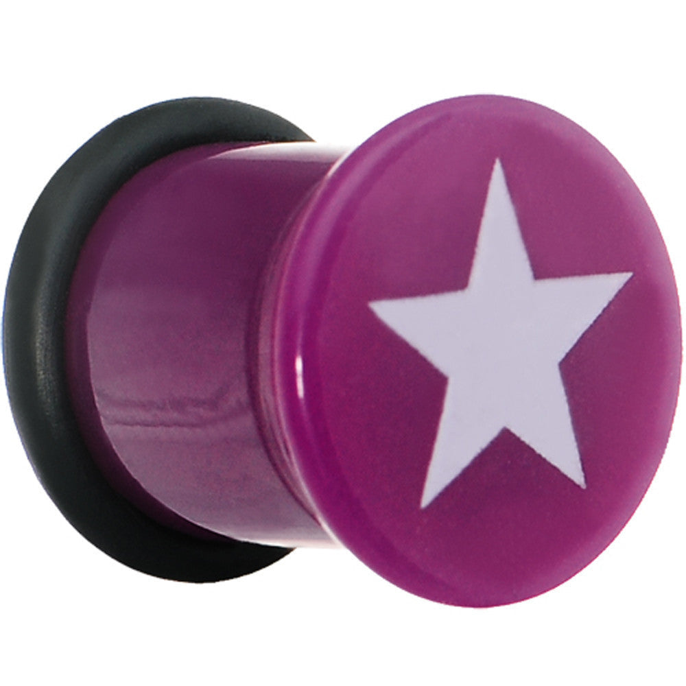 BodyCandy 5/8 Purple Acrylic White Star Single Flare Plug — main product shot