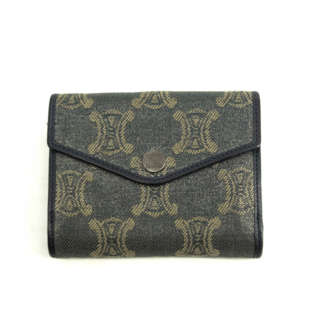 Bolt Boutique Celine Triomphe Canvas Blue and Grey Fine Strap Wallet #3962 — main product shot