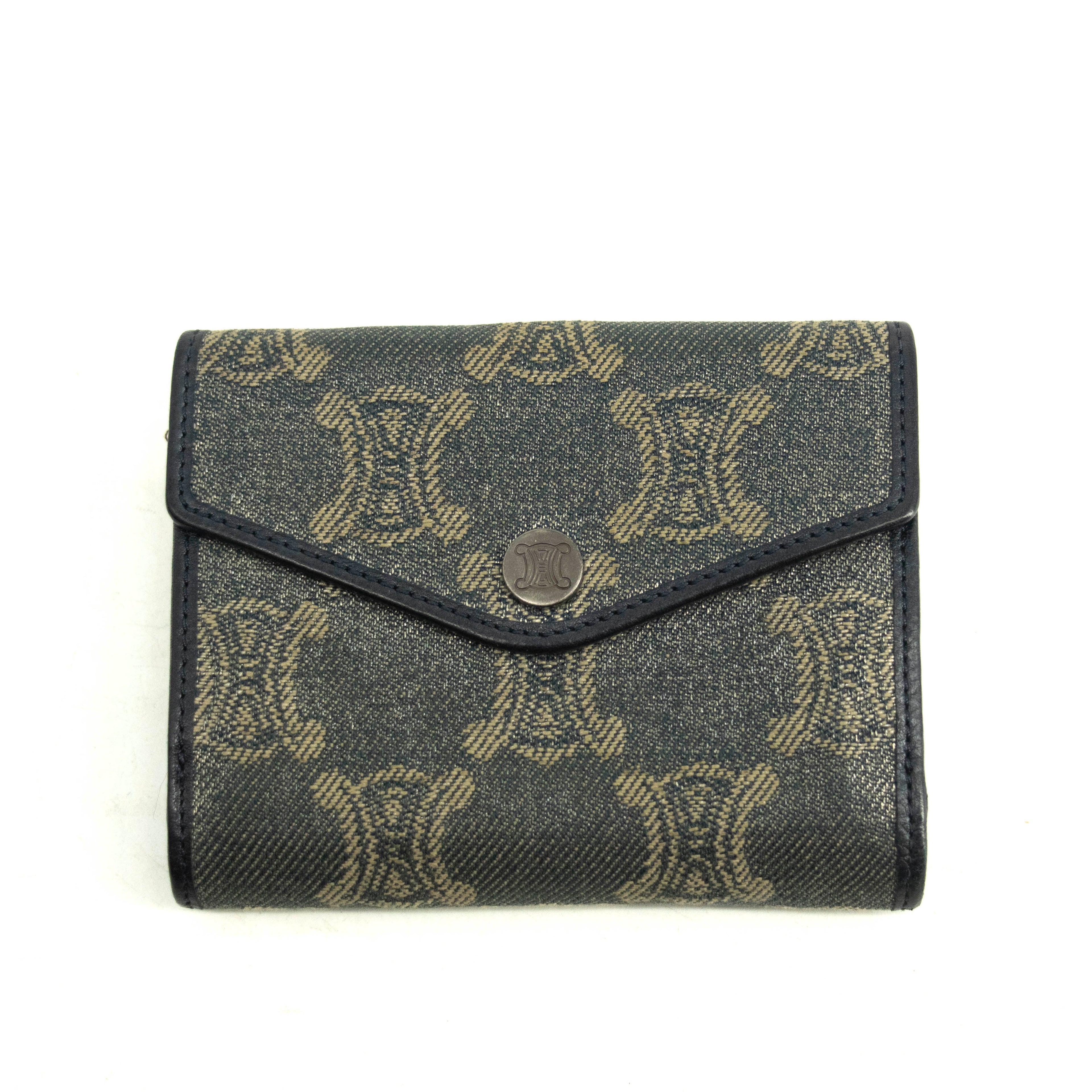 Bolt Boutique Celine Triomphe Canvas Blue and Grey Fine Strap Wallet #3962 — main product shot