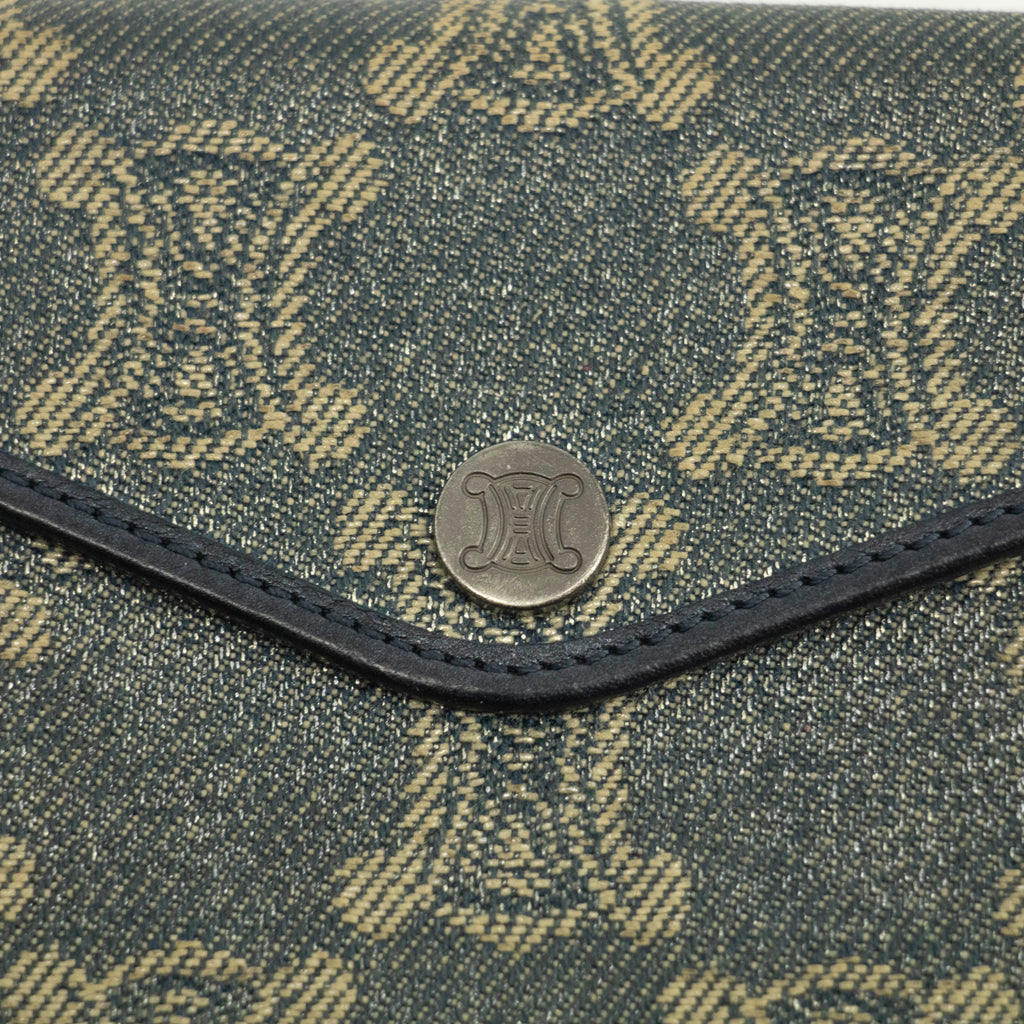 Bolt Boutique Celine Triomphe Canvas Blue and Grey Fine Strap Wallet #3962 — detail close-up