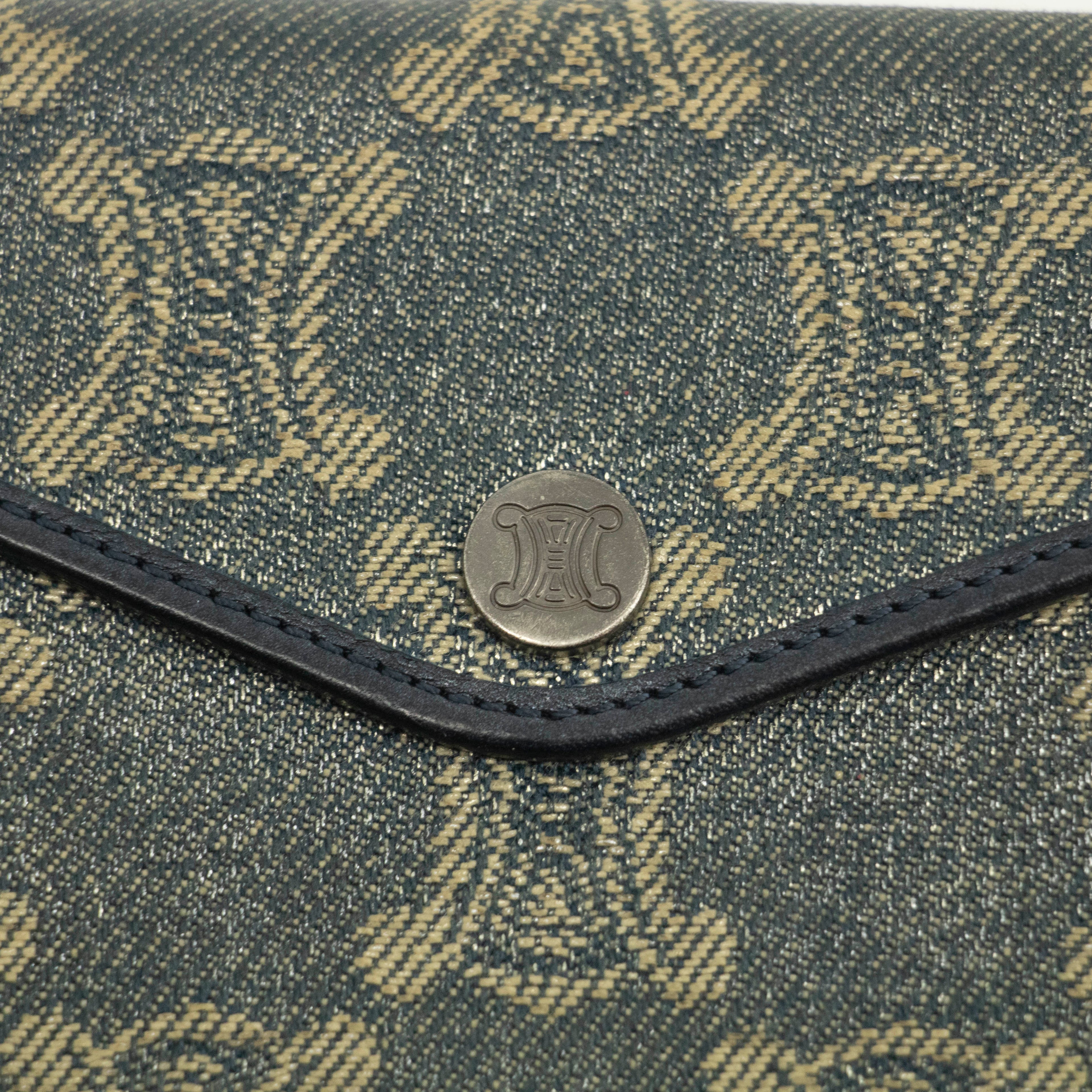 Bolt Boutique Celine Triomphe Canvas Blue and Grey Fine Strap Wallet #3962 — detail close-up